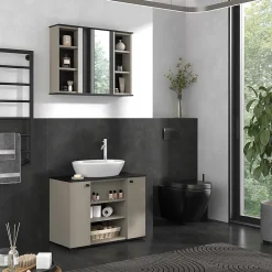 Vicco Armoire de toilette Grège 80x60cm avec miroir