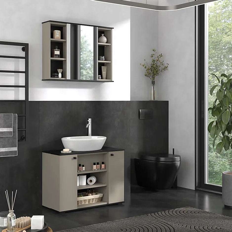 Vicco Armoire de toilette Grège 80x60cm avec miroir
