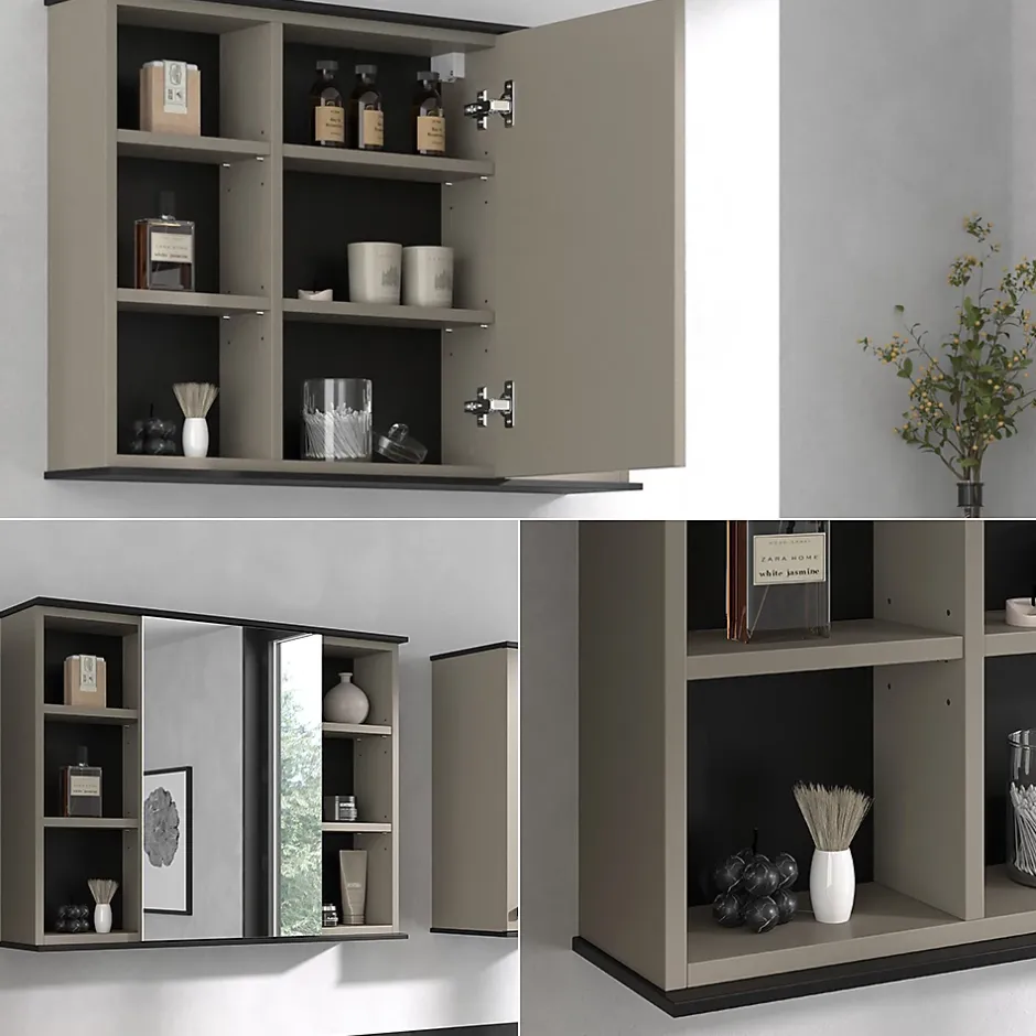 Vicco Armoire de toilette Grège 80x60cm avec miroir