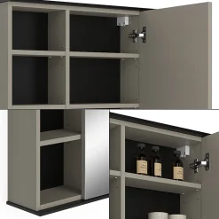 Vicco Armoire de toilette Grège 80x60cm avec miroir
