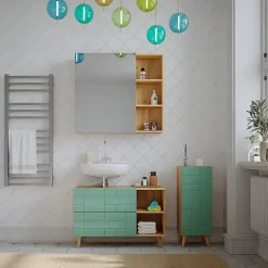 Vicco Armoire de toilette Chêne 90x80.9cm avec porte et compartiments ouverts* Armoire De Toilette