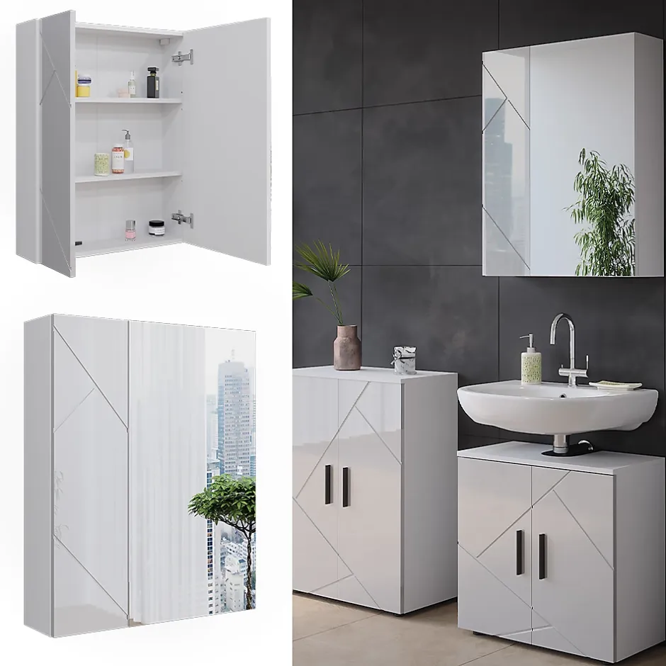 Vicco Armoire de toilette Blanc Haute brillance 60x75cm