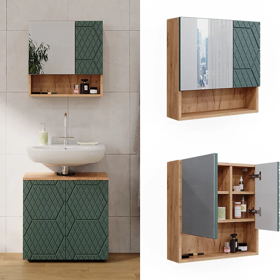 Vicco Armoire de toilette Vert/force de lor Chêne 54x55cm* Armoire De Toilette