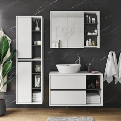 Vicco Armoire de toilette blanc/anthracite 18x75cm* Armoire De Toilette