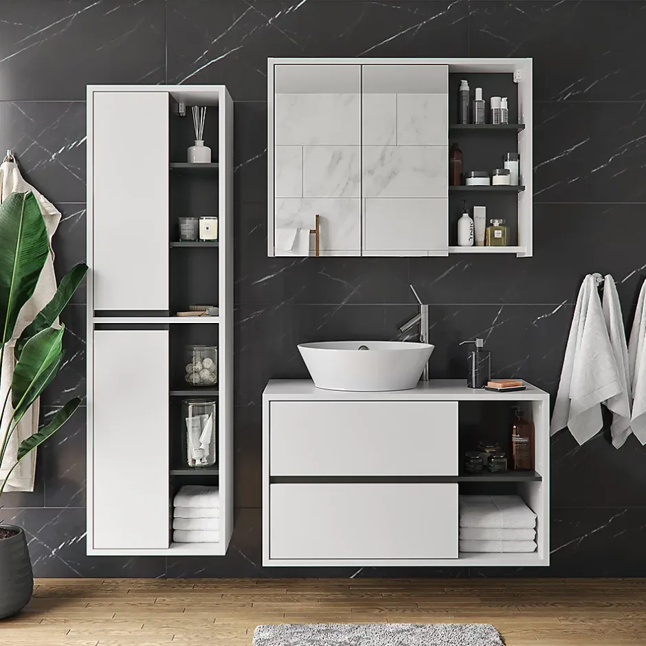 Vicco Armoire de toilette blanc/anthracite 18x75cm* Armoire De Toilette