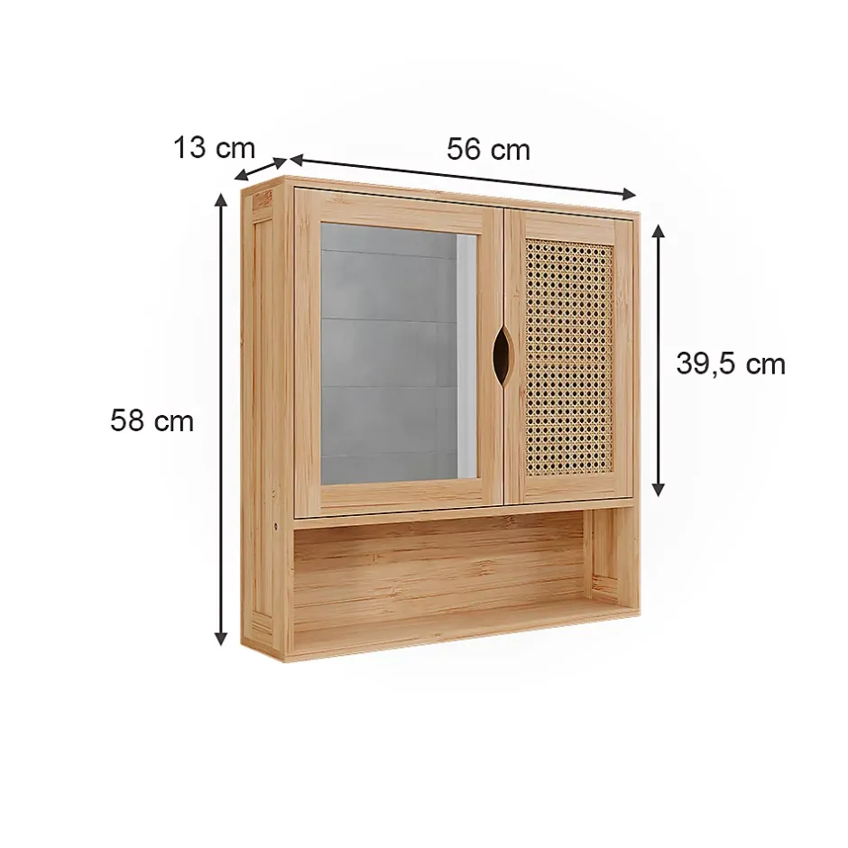 Vicco Armoire de toilette bambou/rotin 56x58cm avec miroir* Armoire De Toilette