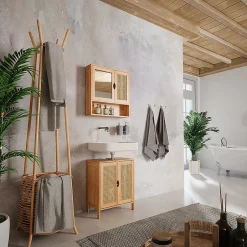 Vicco Armoire de toilette bambou/rotin 56x58cm avec miroir* Armoire De Toilette