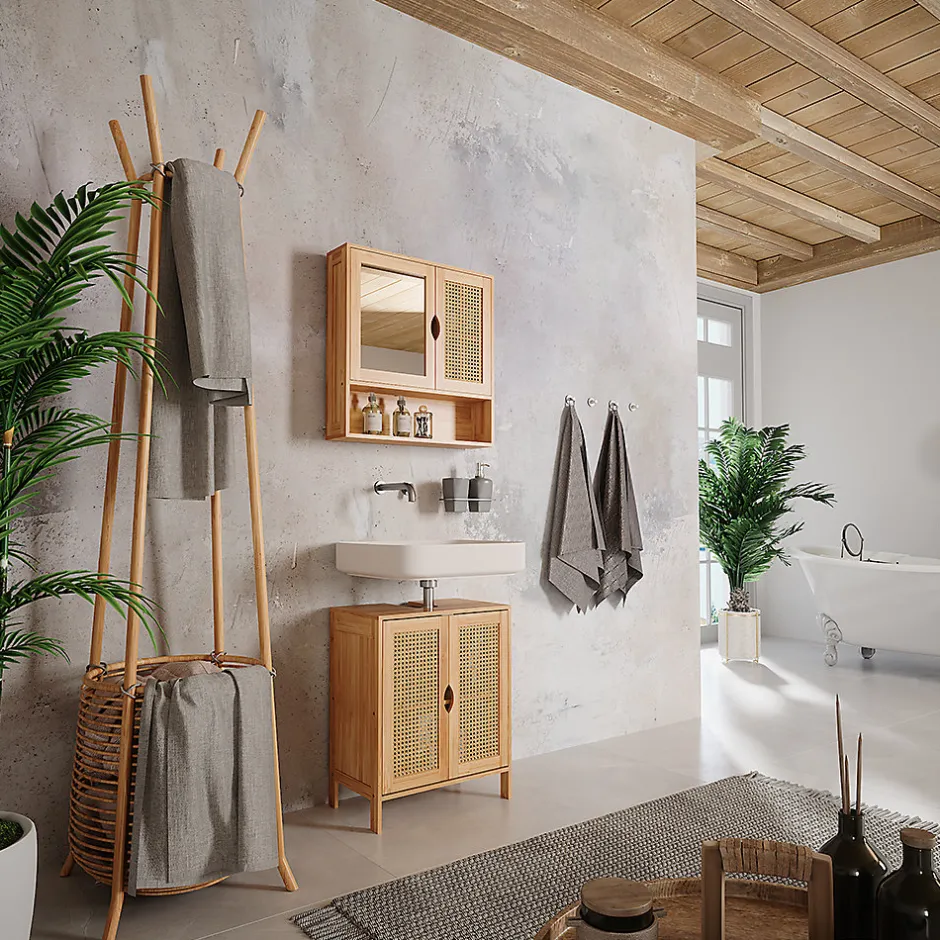Vicco Armoire de toilette bambou/rotin 56x58cm avec miroir* Armoire De Toilette