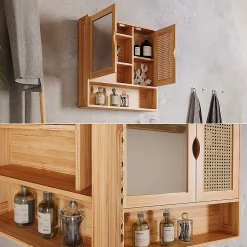 Vicco Armoire de toilette bambou/rotin 56x58cm avec miroir* Armoire De Toilette