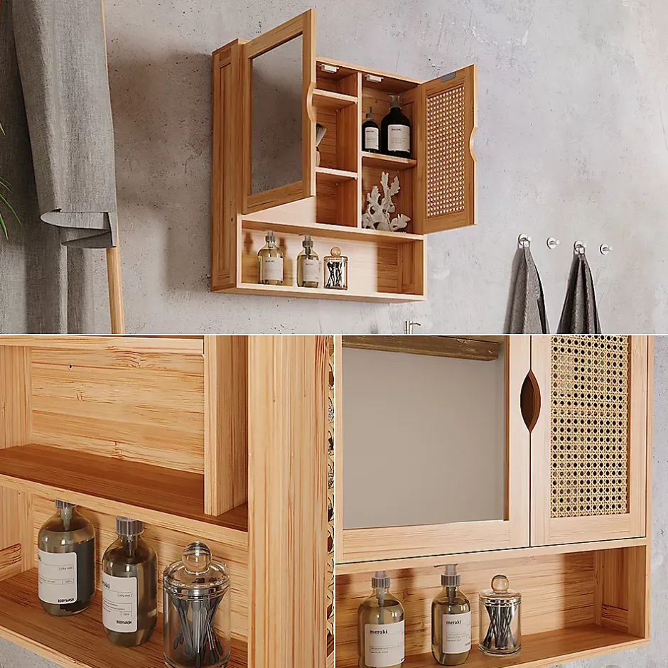 Vicco Armoire de toilette bambou/rotin 56x58cm avec miroir* Armoire De Toilette