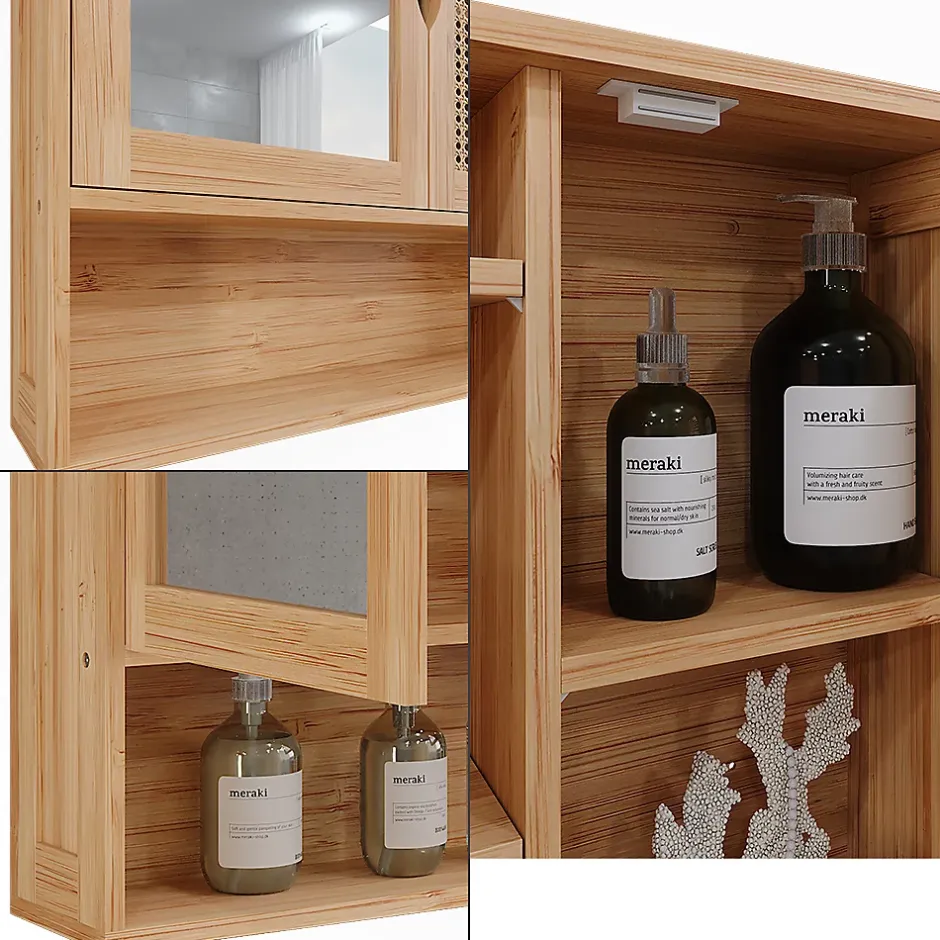 Vicco Armoire de toilette bambou/rotin 56x58cm avec miroir* Armoire De Toilette