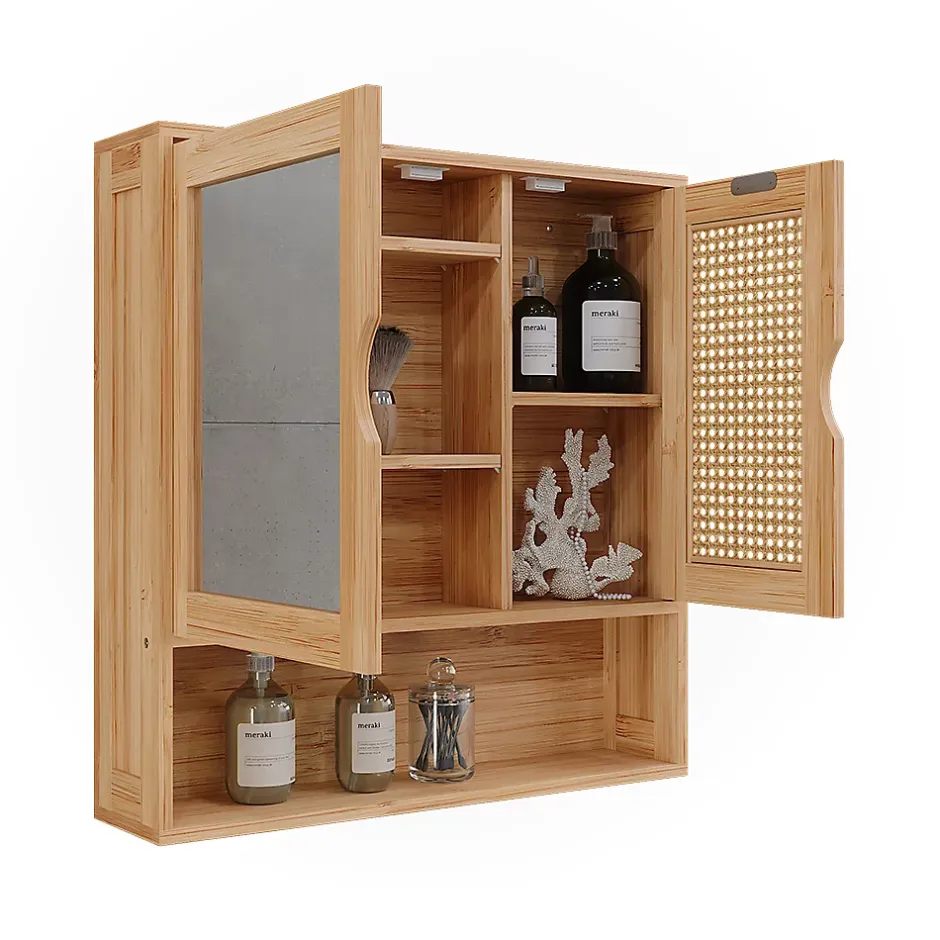 Vicco Armoire de toilette bambou/rotin 56x58cm avec miroir* Armoire De Toilette