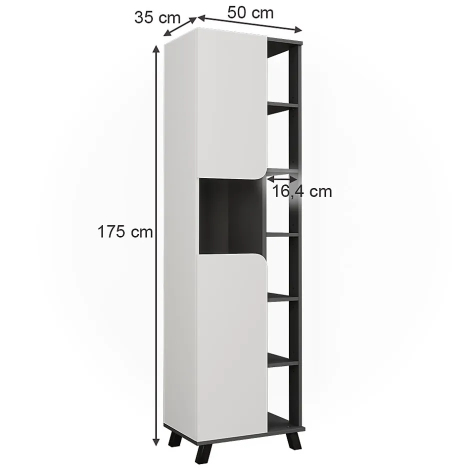 Vicco Armoire haute Anthracite/blanc 50x175cm avec 2 portes
