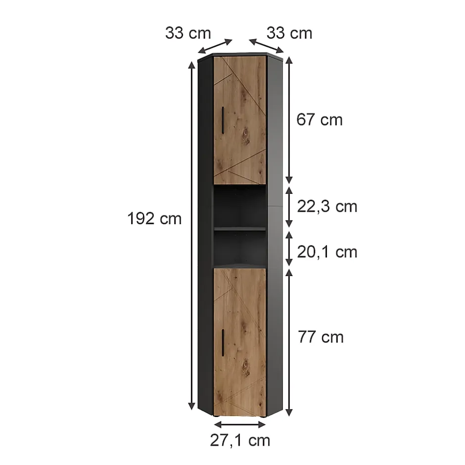 Vicco Armoire haute Anthracite/Artisan 33x192cm avec 2 portes
