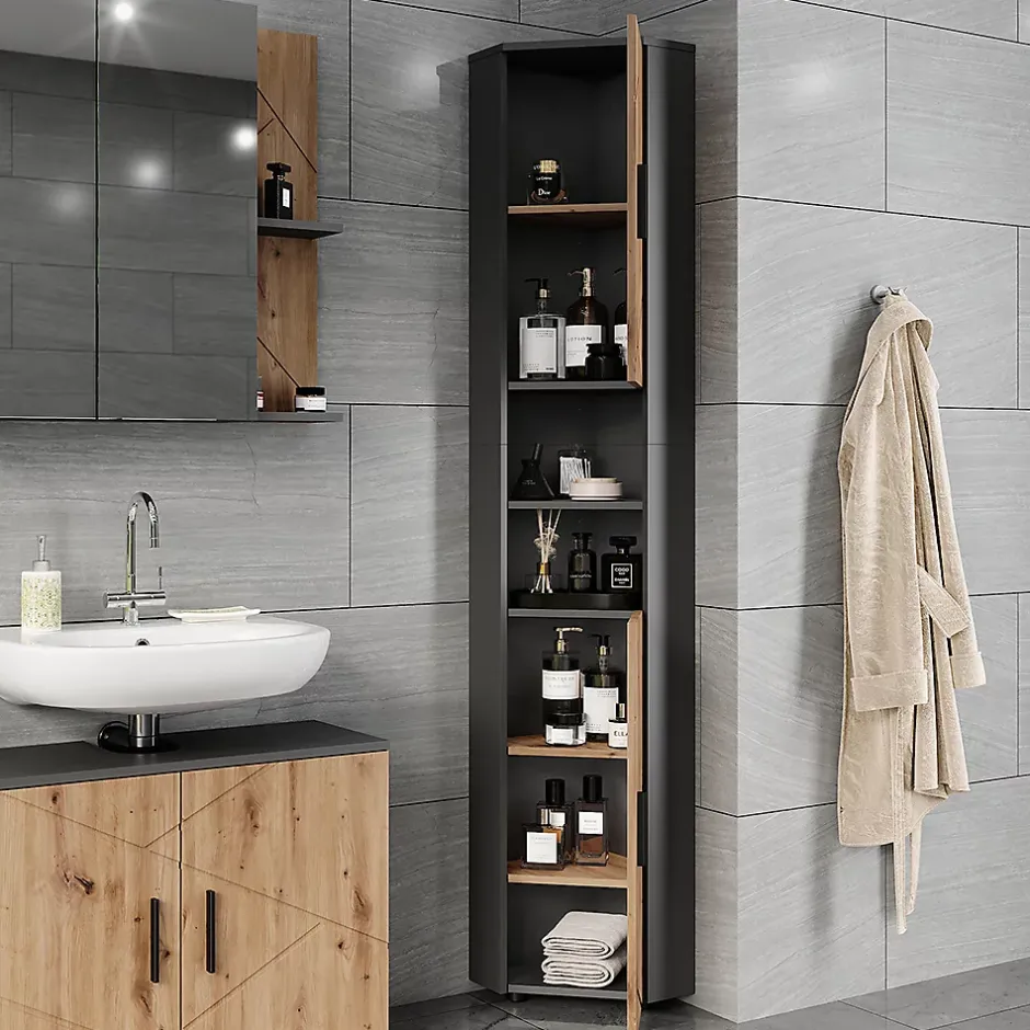 Vicco Armoire haute Anthracite/Artisan 33x192cm avec 2 portes