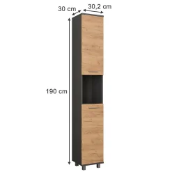 Vicco Armoire haute Anthracite/chêne doré 30.2x190cm avec 2 portes* Colonne De Salle De Bains
