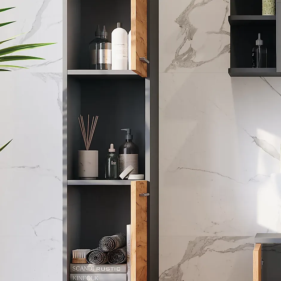 Vicco Armoire haute Anthracite/chêne doré 30.2x190cm avec 2 portes* Colonne De Salle De Bains