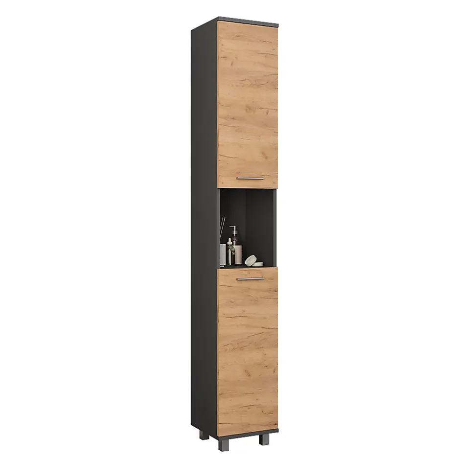 Vicco Armoire haute Anthracite/chêne doré 30.2x190cm avec 2 portes* Colonne De Salle De Bains
