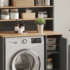 Vicco Armoire machine à laver Anthracite/chêne doré 93.6x88.2cm 2 pièces avec placard et étagère* Meuble Wc