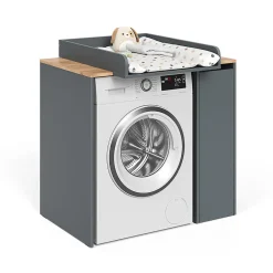 Vicco Armoire machine à laver Anthracite/chêne doré 93.6x88.2cm 2 pièces avec plan à langer