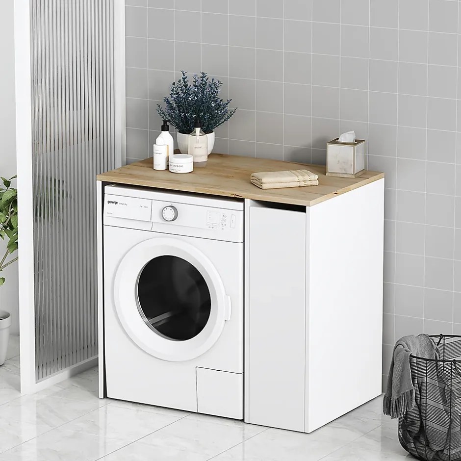 Vicco Armoire machine à laver Blanc 93.5x88.5cm avec 3 compartiments* Meuble Wc