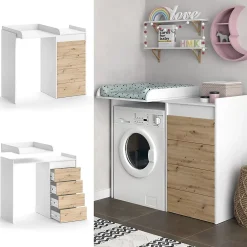 Vicco Armoire machine à laver Blanc 116x98cm avec 4 tiroirs