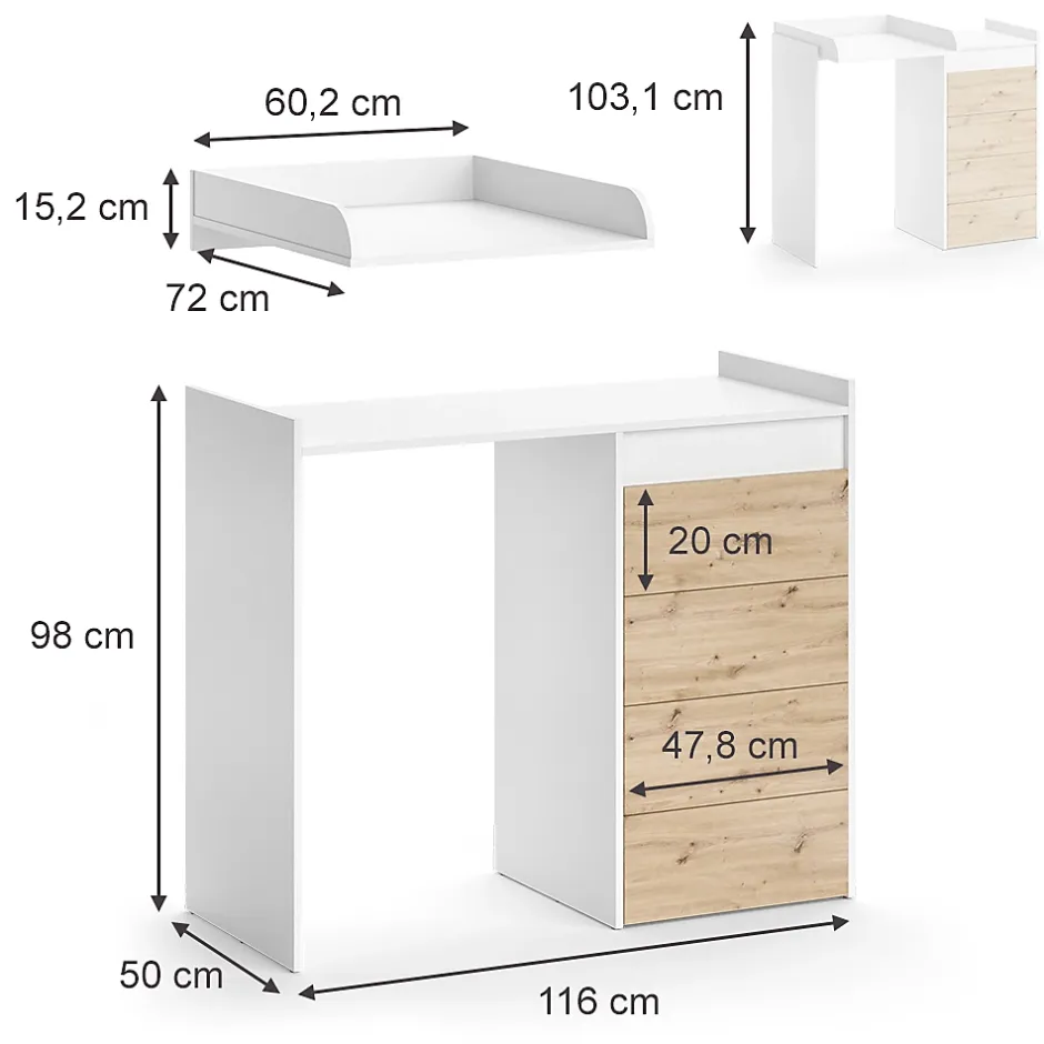 Vicco Armoire machine à laver Blanc 116x98cm avec 4 tiroirs