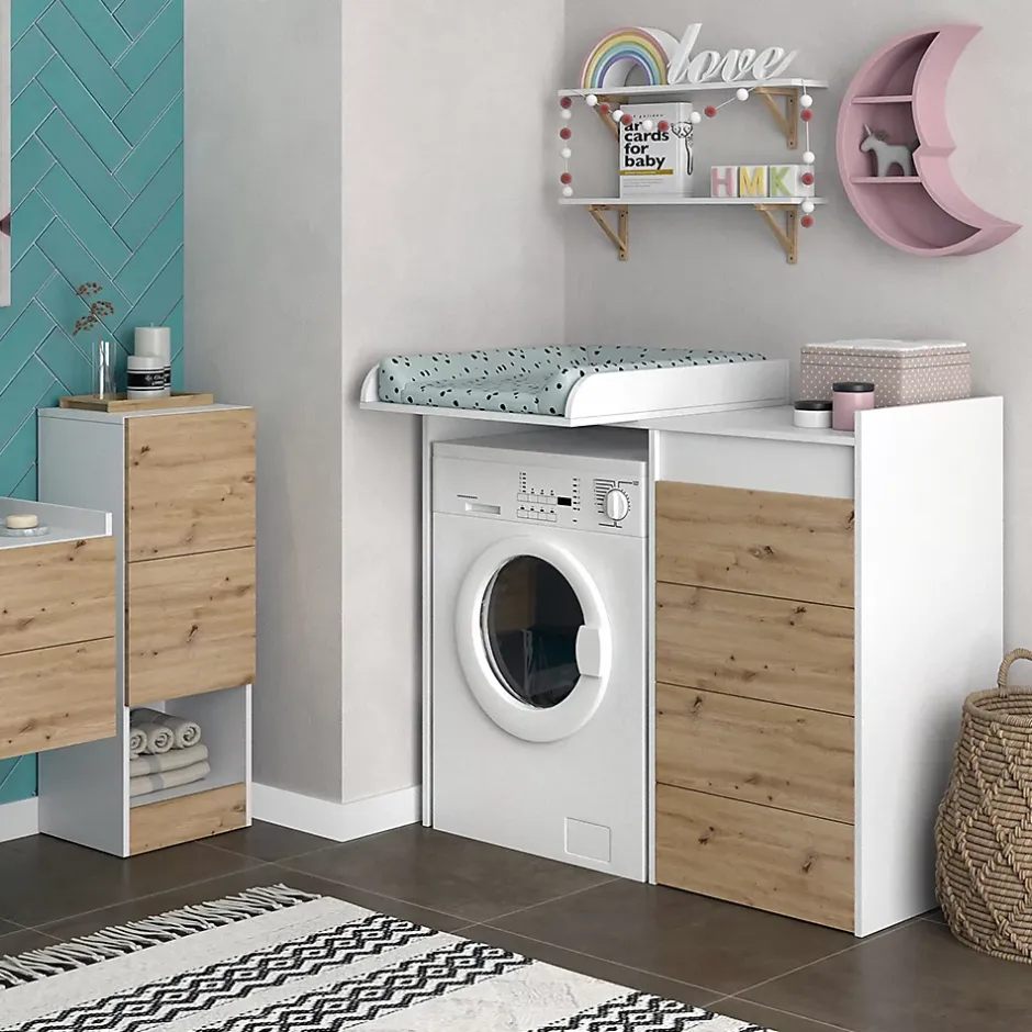 Vicco Armoire machine à laver Blanc 116x98cm avec 4 tiroirs