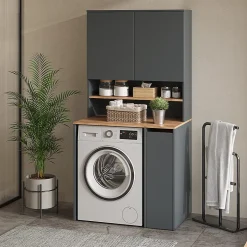 Vicco Armoire machine à laver Anthracite/chêne doré 93.6x88.2cm 2 pièces avec étagère* Meuble Wc