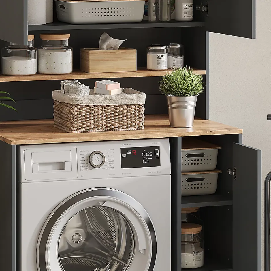 Vicco Armoire machine à laver Anthracite/chêne doré 93.6x88.2cm 2 pièces avec étagère* Meuble Wc