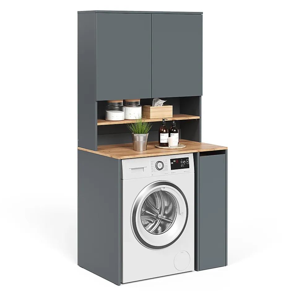 Vicco Armoire machine à laver Anthracite/chêne doré 93.6x88.2cm 2 pièces avec étagère* Meuble Wc