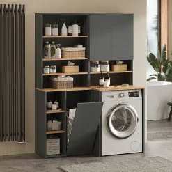 Vicco Armoire machine à laver Anthracite/chêne doré 66x88.2cm 2 parties avec étagère