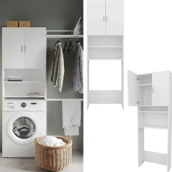 Vicco Armoire machine à laver Blanc 64x190cm avec 2 portes courtes* Meuble Wc