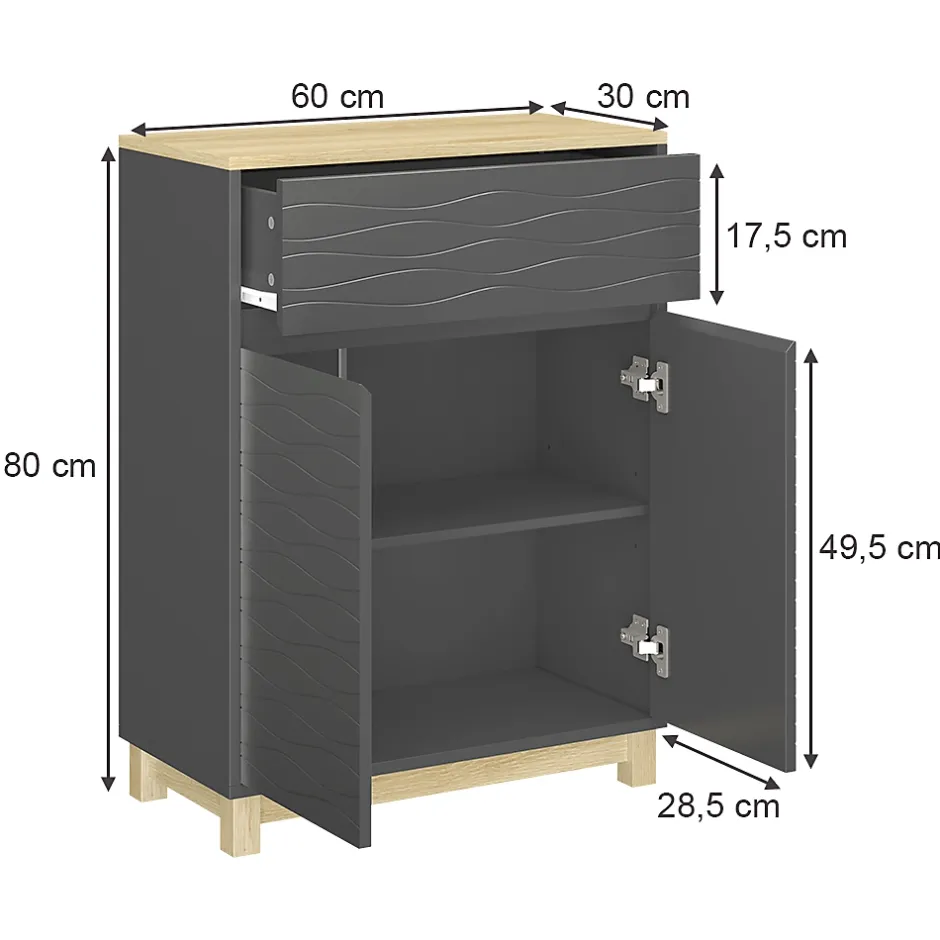 Vicco Armoire Midisch Anthracite 60x80cm avec tiroir* Armoire De Salle De Bains