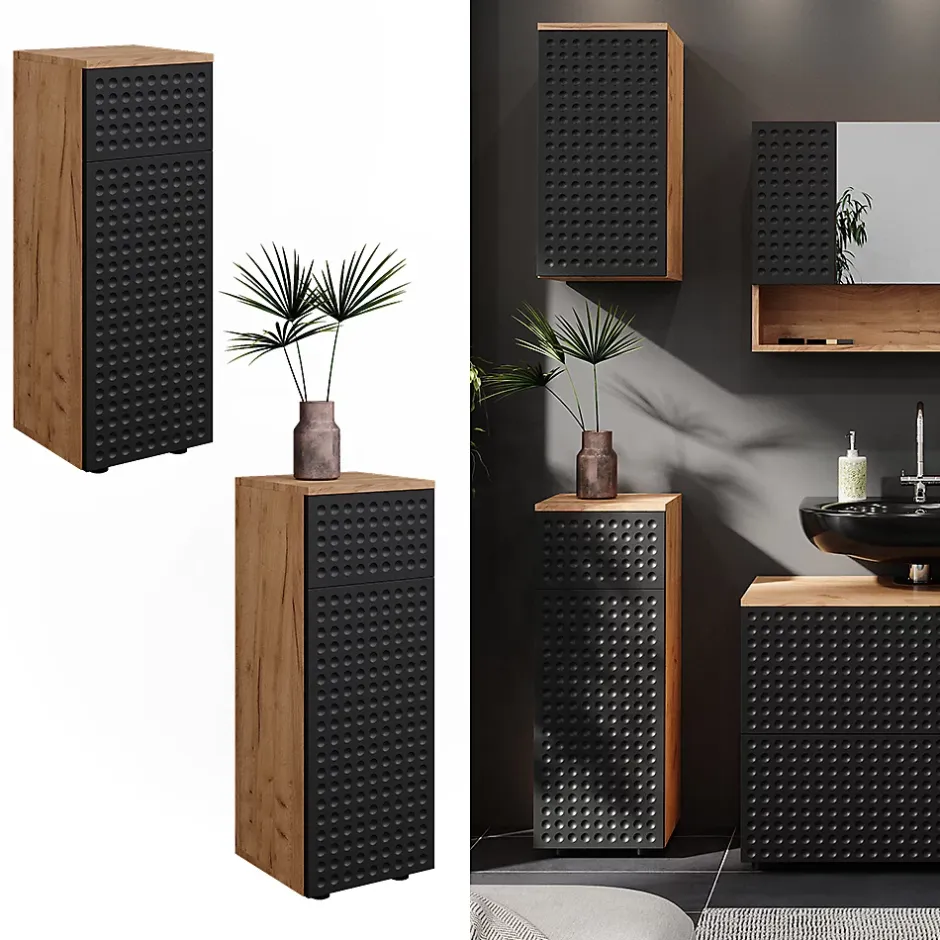 Vicco Armoire midisch Anthracite à pois 30x81cm avec 1 tiroir, 2 compartiments, salle de bain* Armoire De Salle De Bains