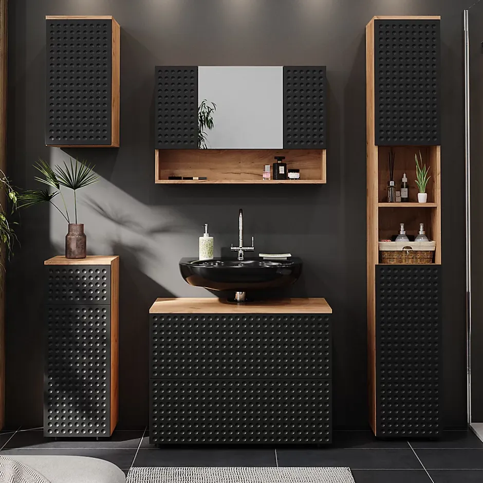 Vicco Armoire midisch Anthracite à pois 30x81cm avec 1 tiroir, 2 compartiments, salle de bain* Armoire De Salle De Bains