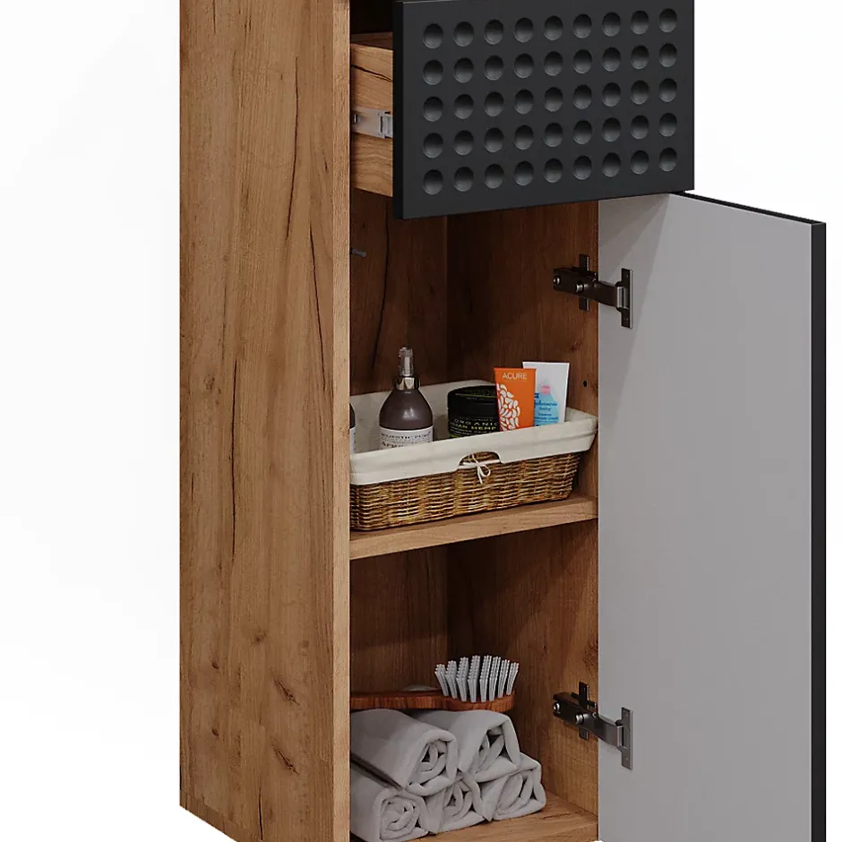 Vicco Armoire midisch Anthracite à pois 30x81cm avec 1 tiroir, 2 compartiments, salle de bain* Armoire De Salle De Bains
