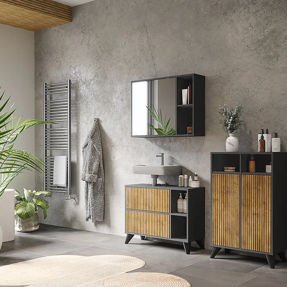 Vicco Armoire Midischrank Anthracite/Chêne de montagne 60x97cm avec 2 portes