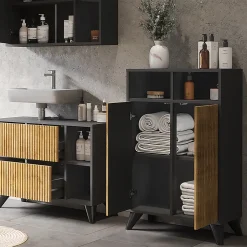 Vicco Armoire Midischrank Anthracite/Chêne de montagne 60x97cm avec 2 portes