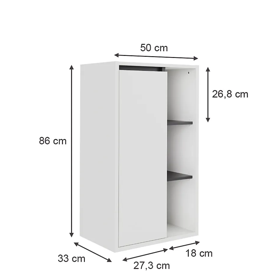 Vicco Armoire Midischrank blanc/gris 50x86cm avec des étagères ouvertes* Armoire De Salle De Bains