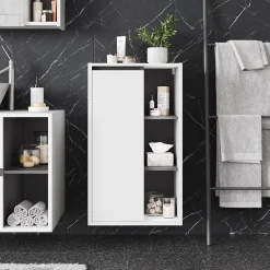 Vicco Armoire Midischrank blanc/gris 50x86cm avec des étagères ouvertes* Armoire De Salle De Bains