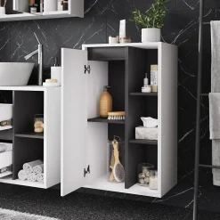 Vicco Armoire Midischrank blanc/gris 50x86cm avec des étagères ouvertes* Armoire De Salle De Bains