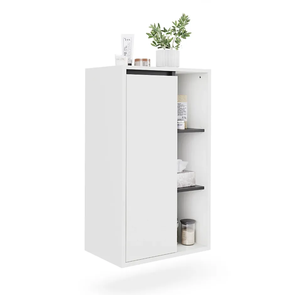 Vicco Armoire Midischrank blanc/gris 50x86cm avec des étagères ouvertes* Armoire De Salle De Bains