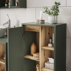 Vicco Armoire Midischrank Vert/Artisan 50x86cm avec des étagères ouvertes