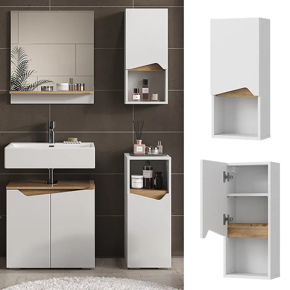 Vicco Armoire murale Blanc 30x67cm avec porte et compartiment ouvert* Armoire De Salle De Bains
