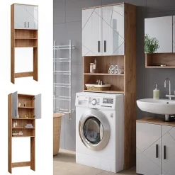 Vicco Armoire pour machine à laver Blanc brillant/Chêne doré 64x190.5cm