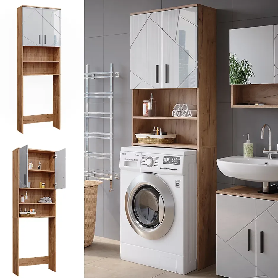 Vicco Armoire pour machine à laver Blanc brillant/Chêne doré 64x190.5cm