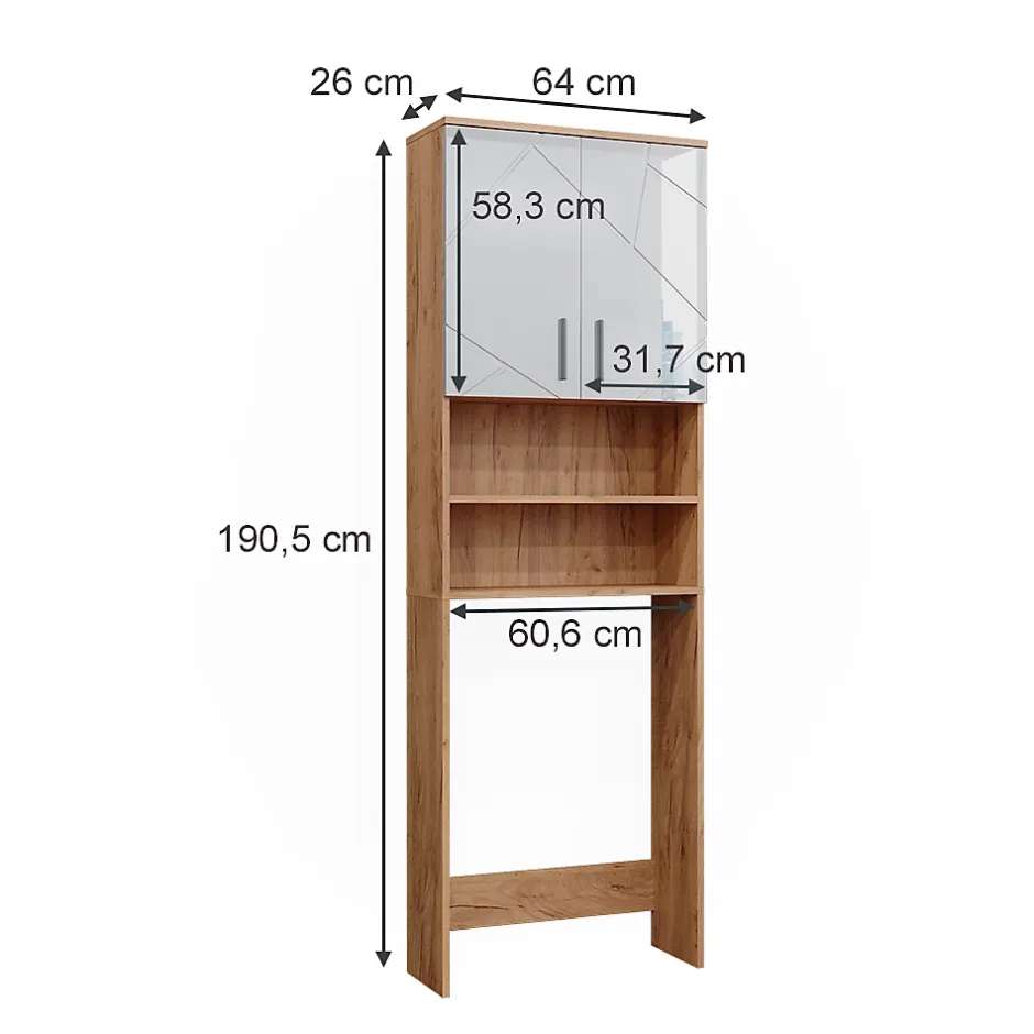 Vicco Armoire pour machine à laver Blanc brillant/Chêne doré 64x190.5cm
