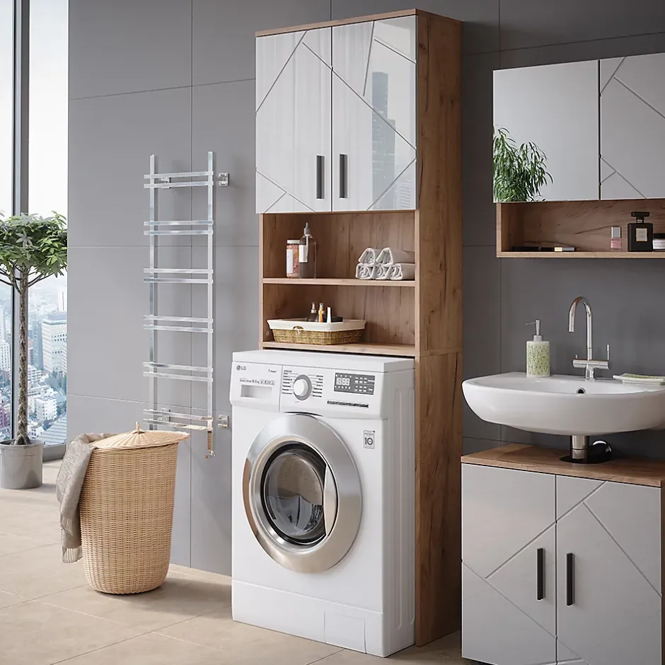 Vicco Armoire pour machine à laver Blanc brillant/Chêne doré 64x190.5cm