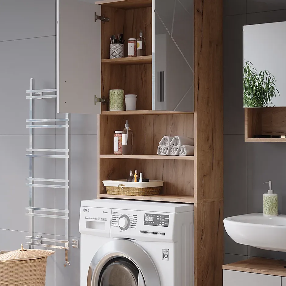 Vicco Armoire pour machine à laver Blanc brillant/Chêne doré 64x190.5cm
